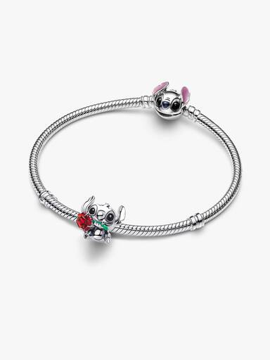 Přívěsek Disney Stitch s růží z Murano skla