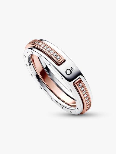Dvoubarevný prsten Pandora Signature Logo a pavé