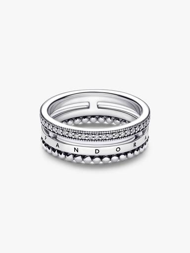 Prsten Pandora Signature Logo, pavé a kuličky