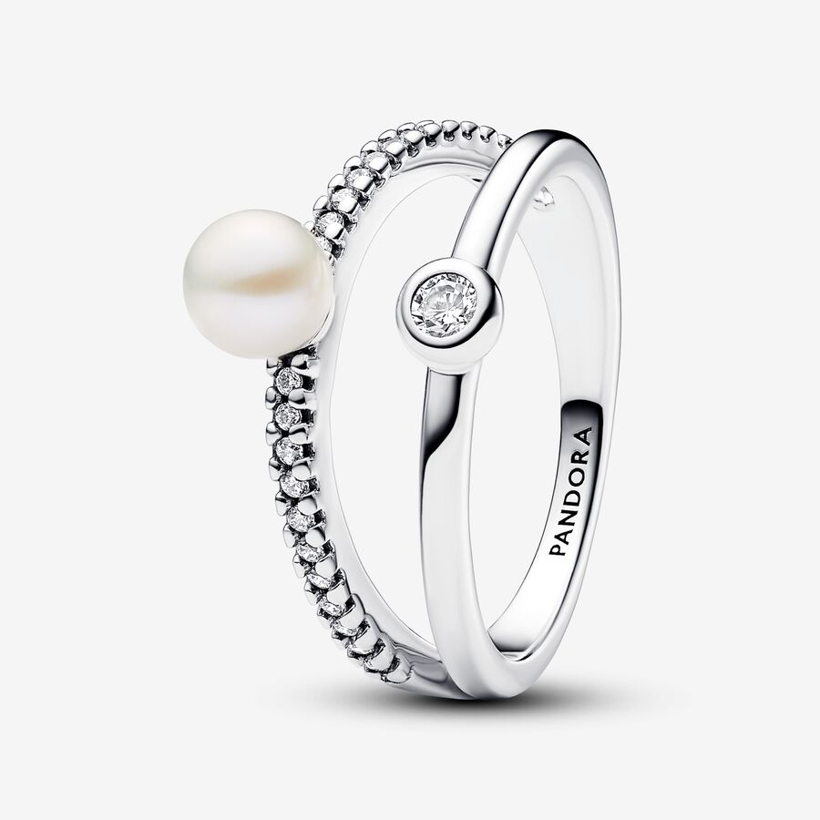 Prsten se dvěma kroužky Sladkovodní kultivovaná perla a pavé image number 0