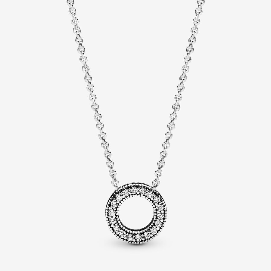 Krátký náhrdelník Pavé kroužek s logem Pandora image number 0