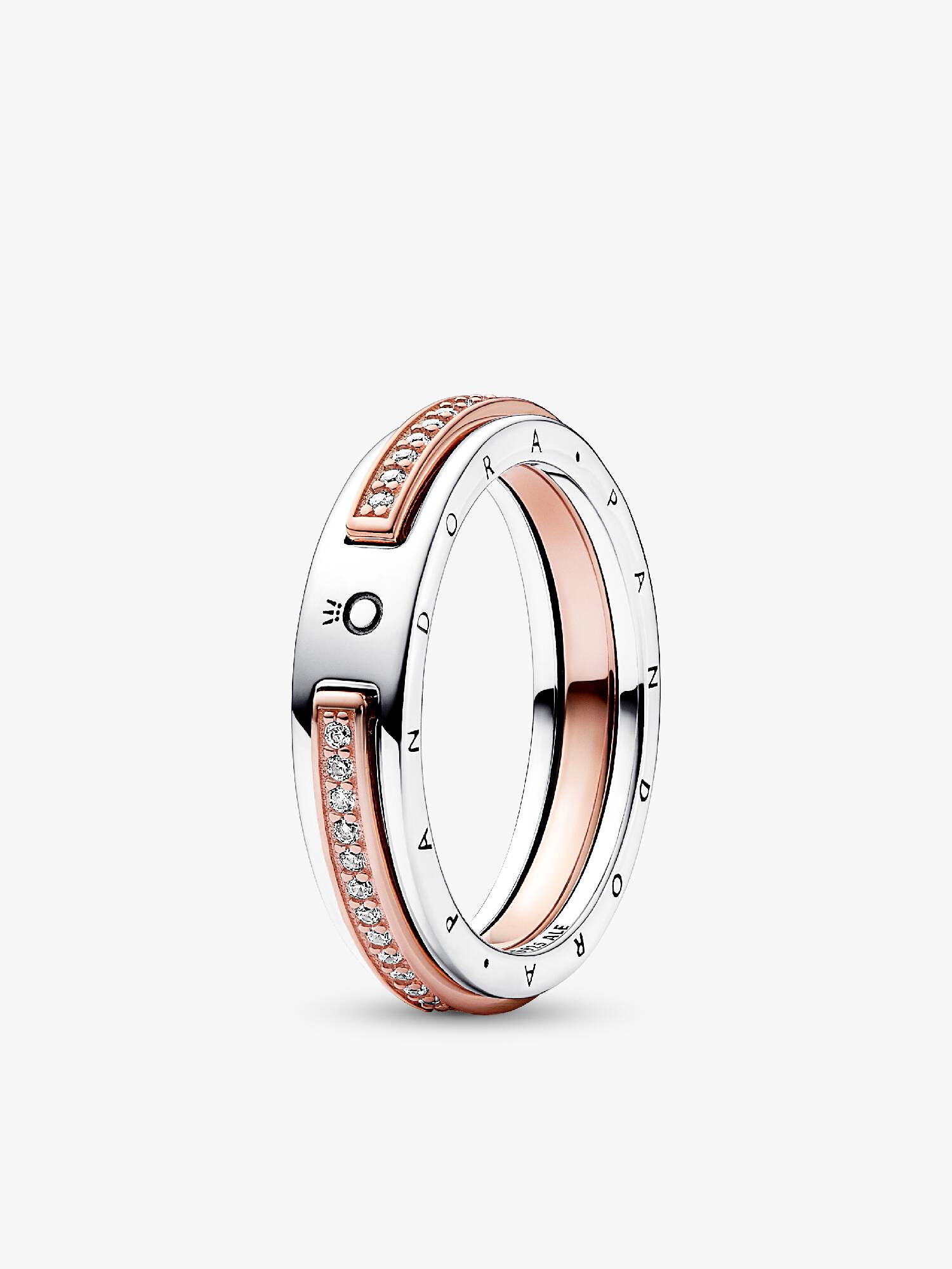Dvoubarevný prsten Pandora Signature Logo a pavé