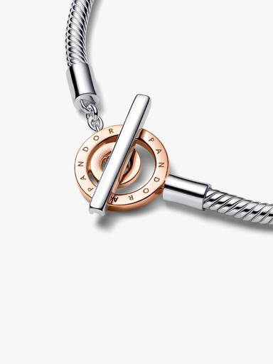 Hadovitý řetízkový náramek Pandora Signature Dvoubarevný T-prvek s logem